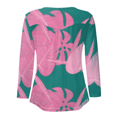 カスタムプリント レディース ラウンドネック長袖Tシャツ | D36