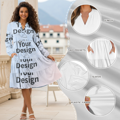 カスタムプリント レディース Vネック ポケット付き切替ワンピース | FZ7
