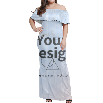 カスタムプリント オフショルダー半袖ロングドレス | D63