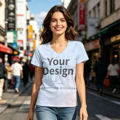 カスタムプリント レディースVネックTシャツ | AZ14